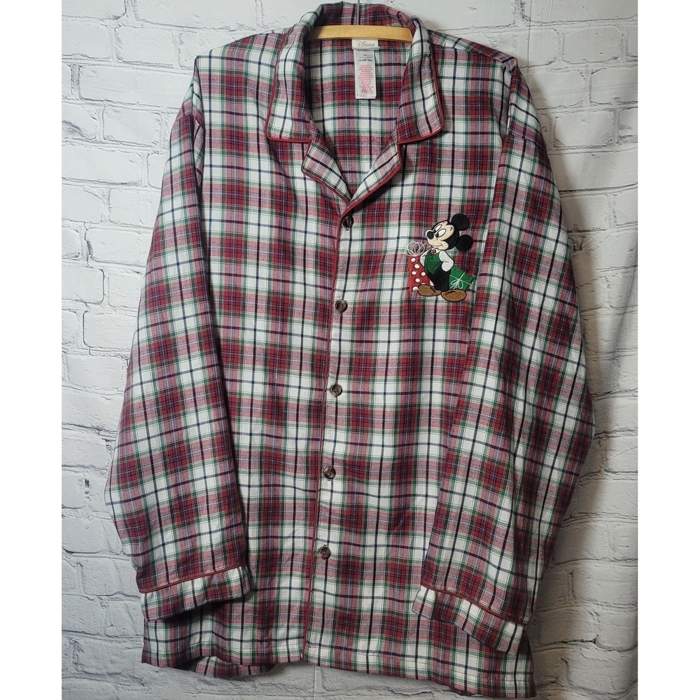 Disney Store Pajama Ladies XL Plaid Flannel Mickey Mouse Christmas Night Shirt